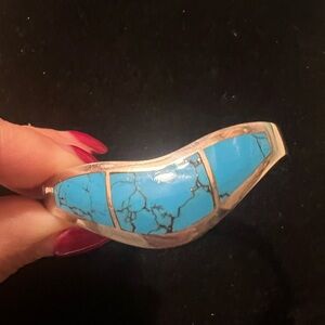 TAXCO 950 MEXICO TURQUOISE HINGED BRACELET HEAVY